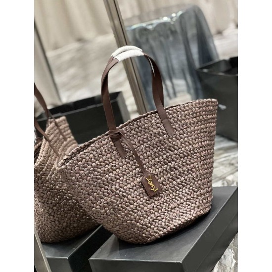 Replica Borsa maxi Panier YSL Saint Laurent 693242 in rafia marrone scuro