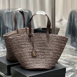 Replica Borsa maxi Panier YSL Saint Laurent 693242 in rafia marrone scuro
