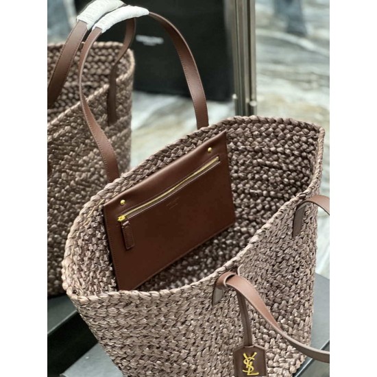 Replica Borsa maxi Panier YSL Saint Laurent 693242 in rafia marrone scuro