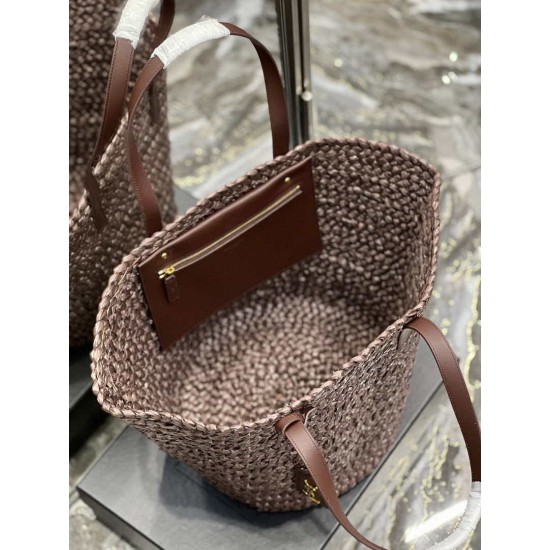 Replica Borsa maxi Panier YSL Saint Laurent 693242 in rafia marrone scuro