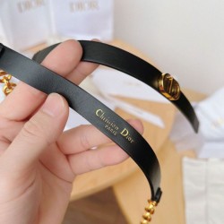 Replica Cintura Dior Caro 15MM in pelle di vitello e catena Nera