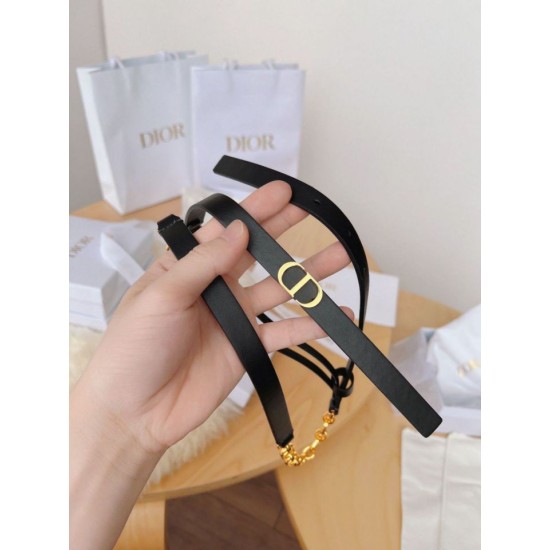 Replica Cintura Dior Caro 15MM in pelle di vitello e catena Nera
