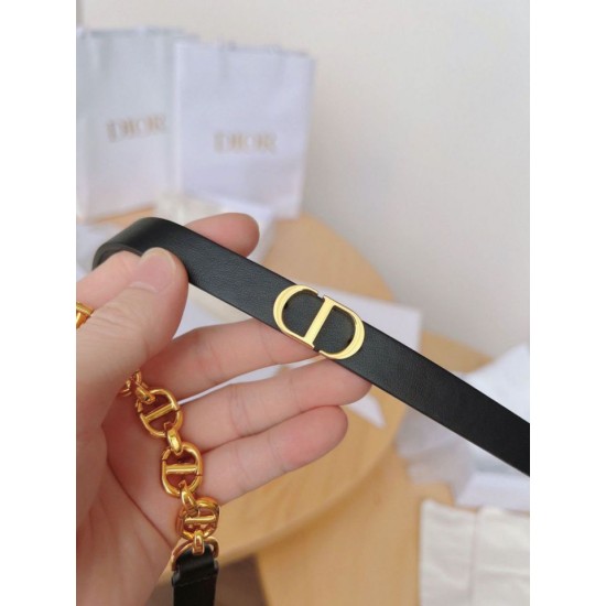 Replica Cintura Dior Caro 15MM in pelle di vitello e catena Nera