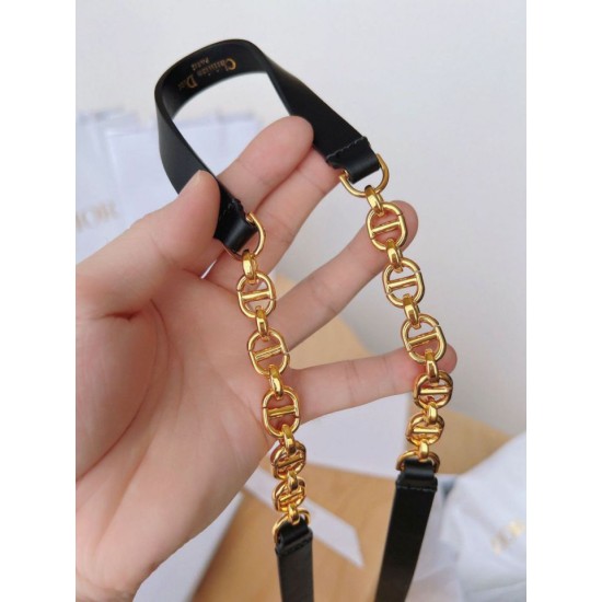 Replica Cintura Dior Caro 15MM in pelle di vitello e catena Nera