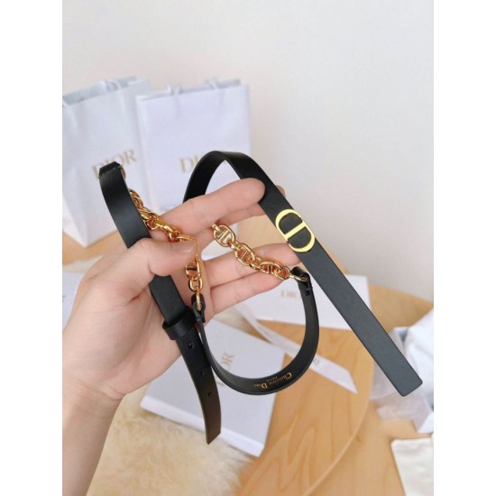 Replica Cintura Dior Caro 15MM in pelle di vitello e catena Nera