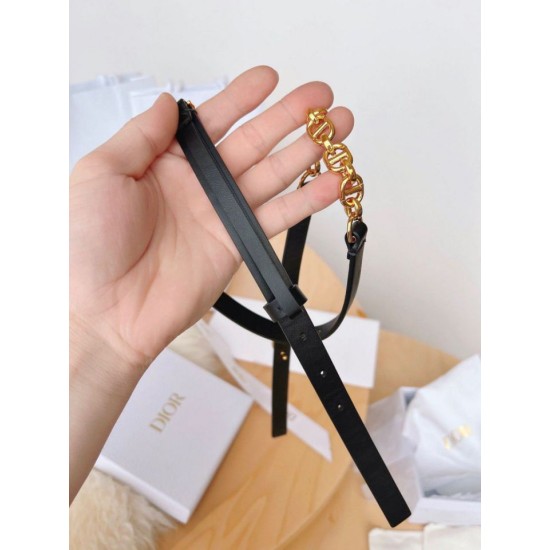 Replica Cintura Dior Caro 15MM in pelle di vitello e catena Nera