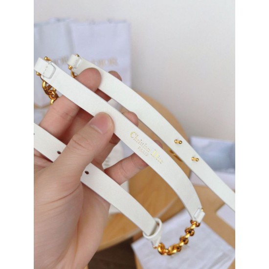 Replica Cintura Dior Caro 15MM in pelle di vitello e catena Bianca