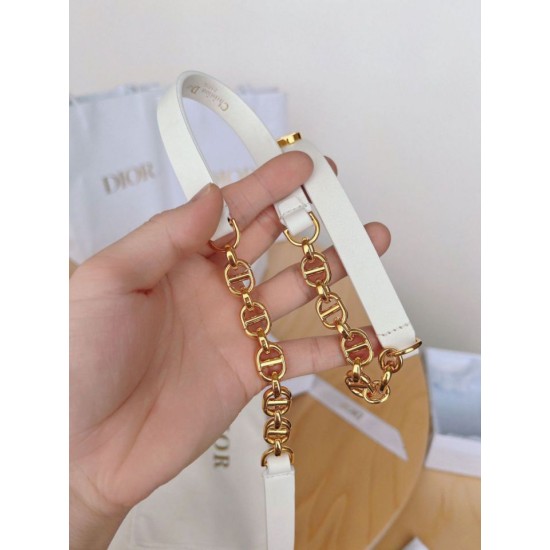 Replica Cintura Dior Caro 15MM in pelle di vitello e catena Bianca