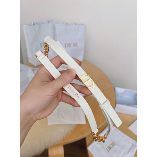 Replica Cintura Dior Caro 15MM in pelle di vitello e catena Bianca