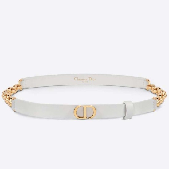 Replica Cintura Dior Caro 15MM in pelle di vitello e catena Bianca