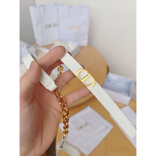 Replica Cintura Dior Caro 15MM in pelle di vitello e catena Bianca