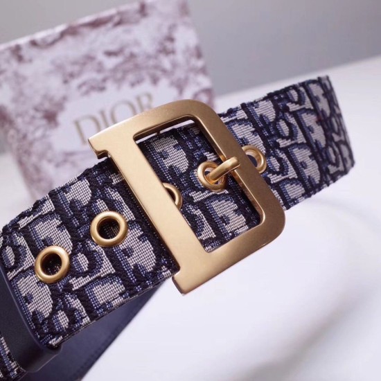 Replica Cintura Dior Diorquake 55MM Tela Obliqua Blu