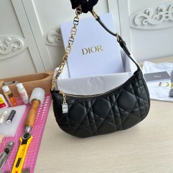 Replica Borsa a tracolla Dior CD Lounge Pelle di agnello macrocannage nera