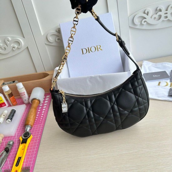 Replica Borsa a tracolla Dior CD Lounge Pelle di agnello macrocannage nera
