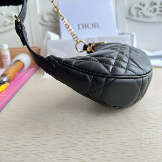 Replica Borsa a tracolla Dior CD Lounge Pelle di agnello macrocannage nera