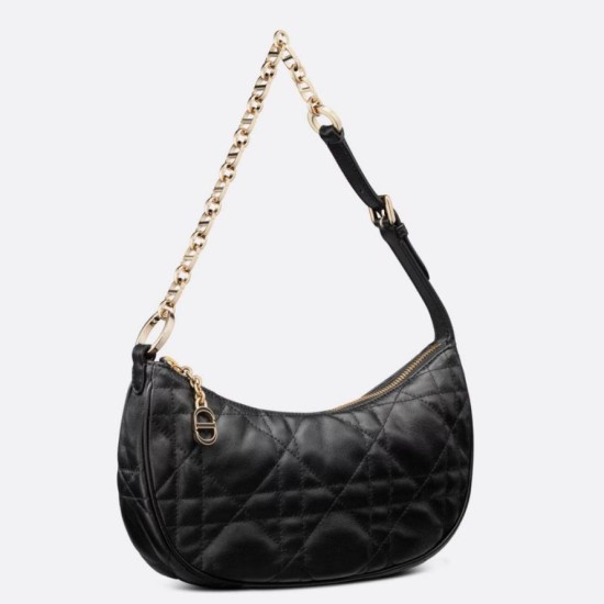 Replica Borsa a tracolla Dior CD Lounge Pelle di agnello macrocannage nera