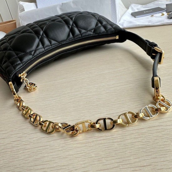 Replica Borsa a tracolla Dior CD Lounge Pelle di agnello macrocannage nera