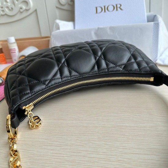 Replica Borsa a tracolla Dior CD Lounge Pelle di agnello macrocannage nera