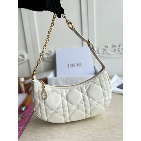 Replica Borsa a tracolla Dior CD Lounge Pelle di agnello Macrocannage bianca