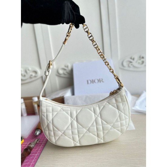 Replica Borsa a tracolla Dior CD Lounge Pelle di agnello Macrocannage bianca