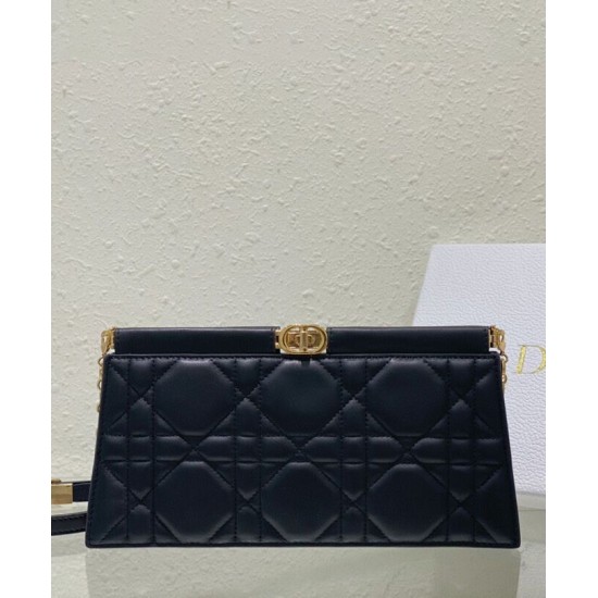Replica Pochette Christian Dior Caro Colle Noire con borsa a catena