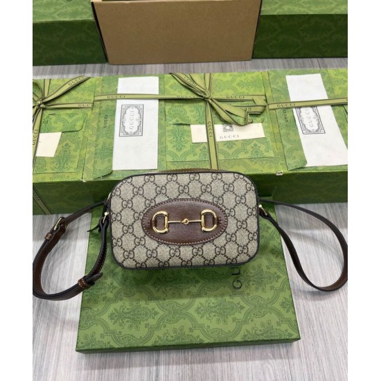 Replica Borsa a tracolla piccola Gucci Horsebit 1955 760196 Caffè