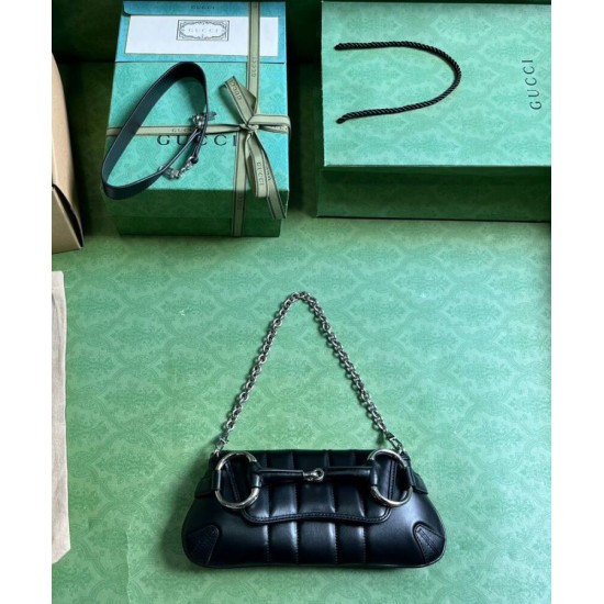 Replica Borsa a tracolla piccola Gucci Horsebit Chain 764339 Nera
