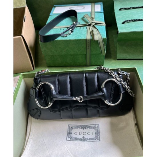 Replica Borsa a tracolla piccola Gucci Horsebit Chain 764339 Nera
