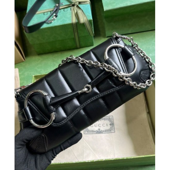 Replica Borsa a tracolla piccola Gucci Horsebit Chain 764339 Nera