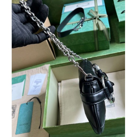 Replica Borsa a tracolla piccola Gucci Horsebit Chain 764339 Nera