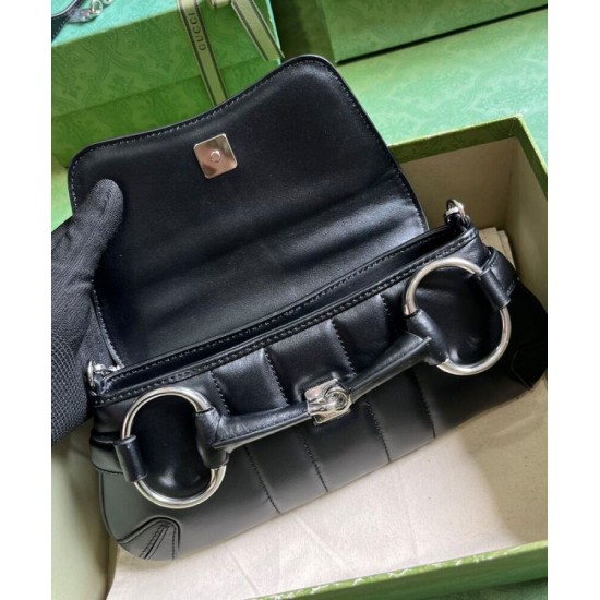 Replica Borsa a tracolla piccola Gucci Horsebit Chain 764339 Nera