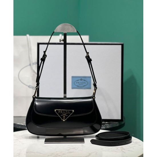 Replica Borsa a tracolla Prada in pelle spazzolata 1BD345 Nera