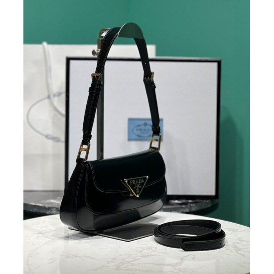 Replica Borsa a tracolla Prada in pelle spazzolata 1BD345 Nera