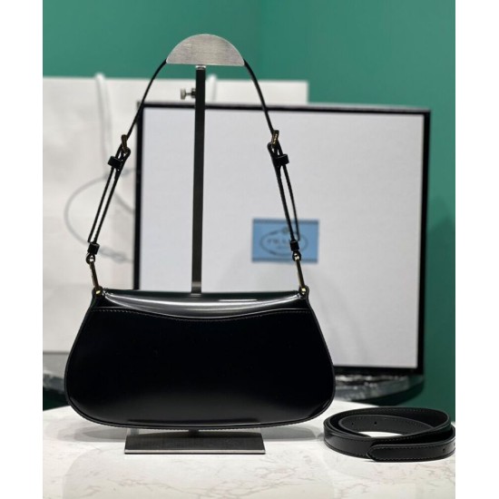 Replica Borsa a tracolla Prada in pelle spazzolata 1BD345 Nera
