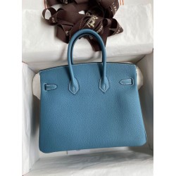 Replica Borsa Hermes Birkin 25 Retourne Blu Jean Clemence