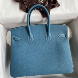 Replica Borsa Hermes Birkin 25 Retourne Blu Jean Clemence