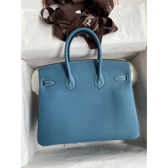 Replica Borsa Hermes Birkin 25 Retourne Blu Jean Clemence
