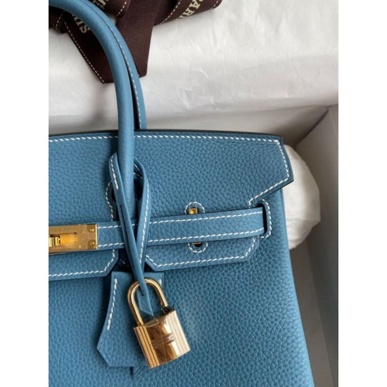 Replica Borsa Hermes Birkin 25 Retourne Blu Jean Clemence