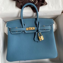 Replica Borsa Hermes Birkin 25 Retourne Blu Jean Clemence