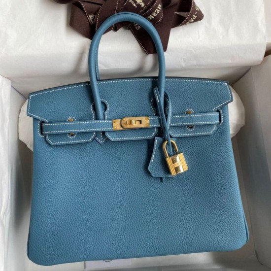 Replica Borsa Hermes Birkin 25 Retourne Blu Jean Clemence