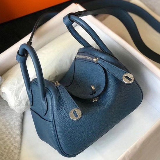 Replica Borsa Hermes Lindy Mini Agata Blu Clemence
