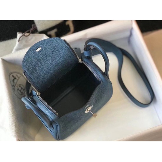 Replica Borsa Hermes Lindy Mini Agata Blu Clemence