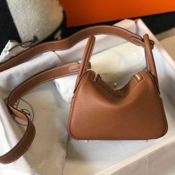 Replica Borsa Hermes Lindy Mini Clemence in pelle di vitello dorata
