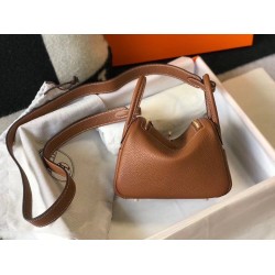 Replica Borsa Hermes Lindy Mini Clemence in pelle di vitello dorata