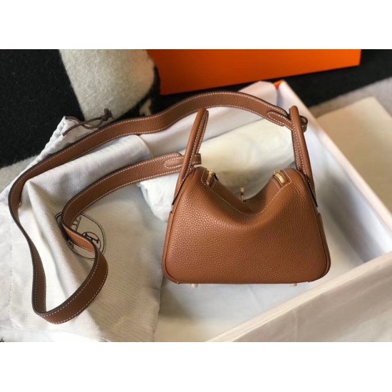 Replica Borsa Hermes Lindy Mini Clemence in pelle di vitello dorata