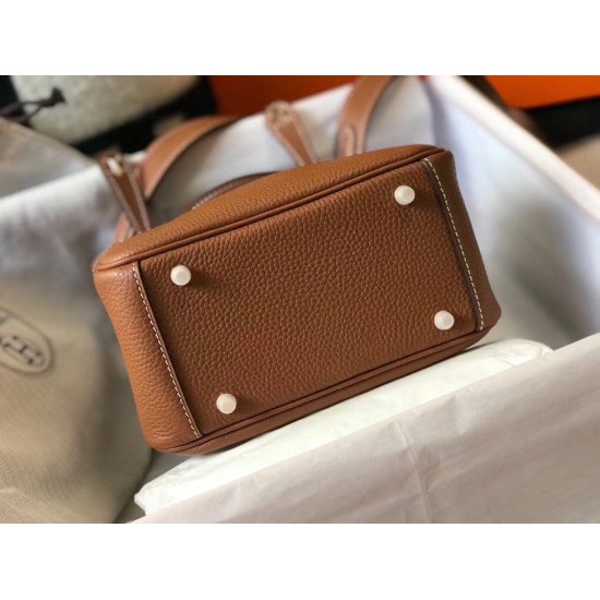 Replica Borsa Hermes Lindy Mini Clemence in pelle di vitello dorata