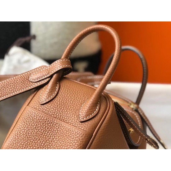 Replica Borsa Hermes Lindy Mini Clemence in pelle di vitello dorata