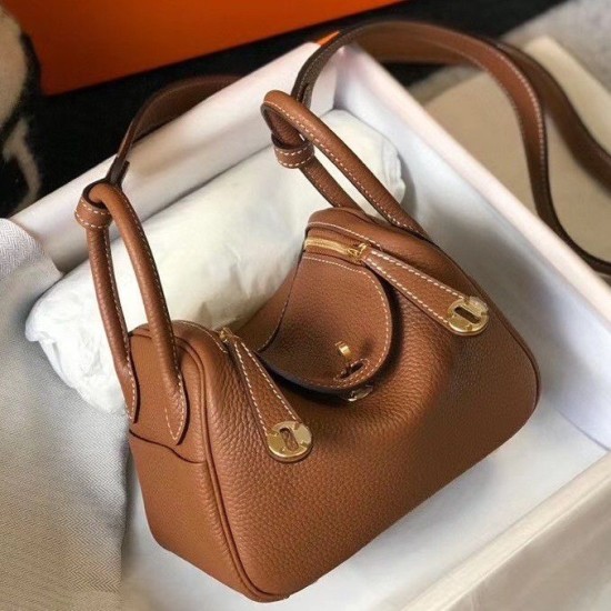 Replica Borsa Hermes Lindy Mini Clemence in pelle di vitello dorata