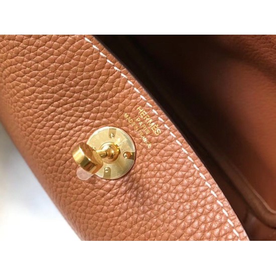 Replica Borsa Hermes Lindy Mini Clemence in pelle di vitello dorata
