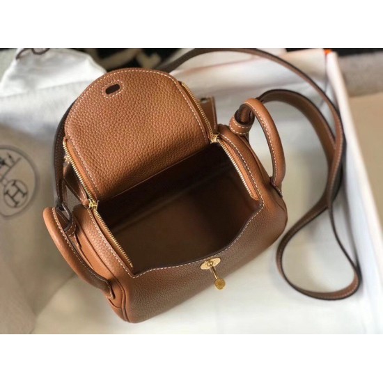 Replica Borsa Hermes Lindy Mini Clemence in pelle di vitello dorata